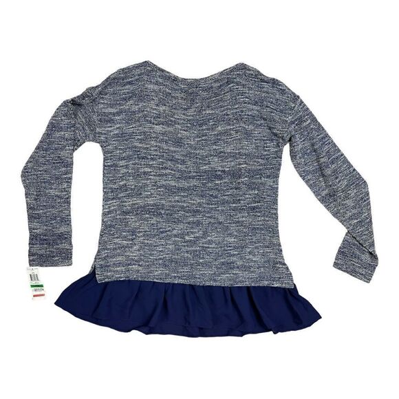 NWT Maison Jules Tops Blue Metallic Knit Ruffled Hem Sweater Women’s Size Large - Picture 6 of 6